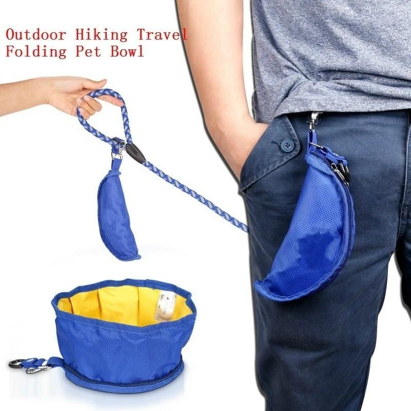 New Big Volume Dog Drinking Container Foldable Dog Water Bowl Food Storage Bag Outdoor Hiking Travel Folding Pet Bowl 1100ML blu
