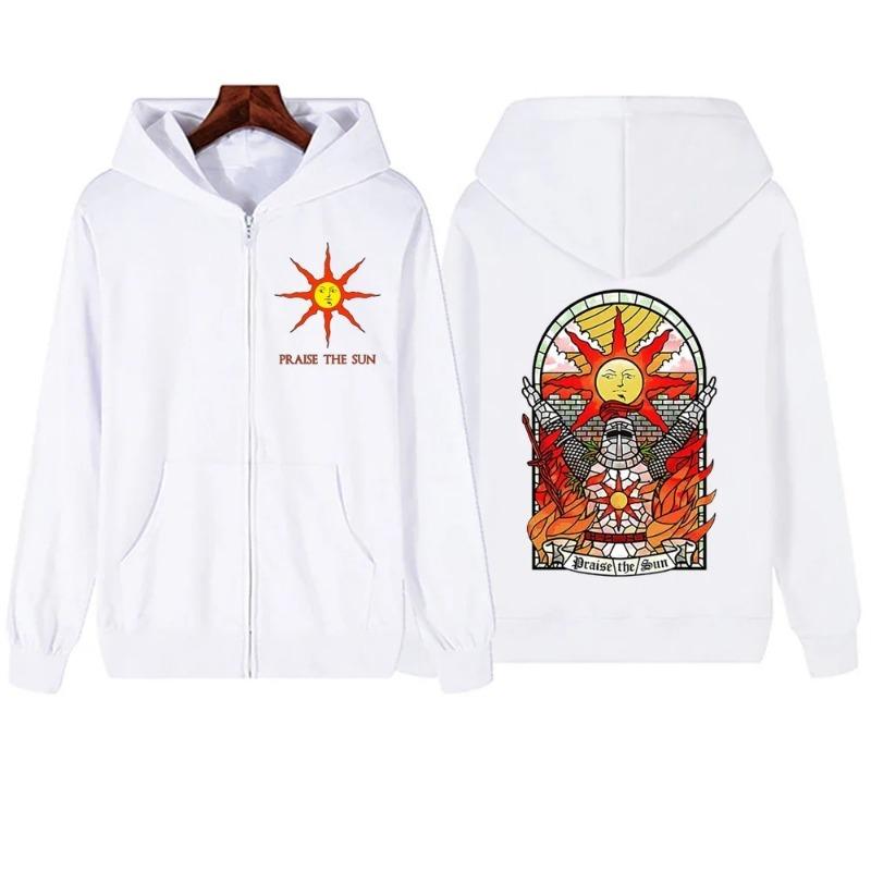 Dark Souls: Sun Print Zipper Men's and Women's Hoodies, Harajuku Style Hoodies, Street Style Pullovers