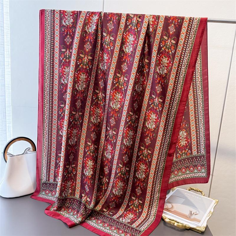 Spring and summer simulated silky brocade fashion silk scarf long scarf silky printing shawl versatile headscarf scarf