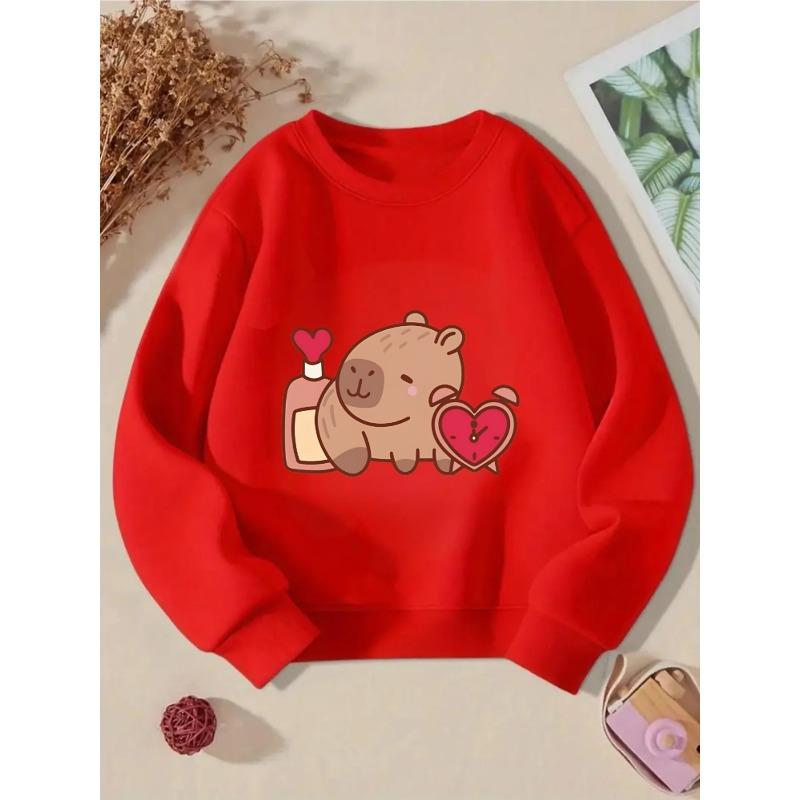 European sizes Kids' Crewneck Sweatshirt - Cute Bear Heart Clock Bottle , Sportswear And Casual Wear, Soft And Comfortable, Children's Clothing