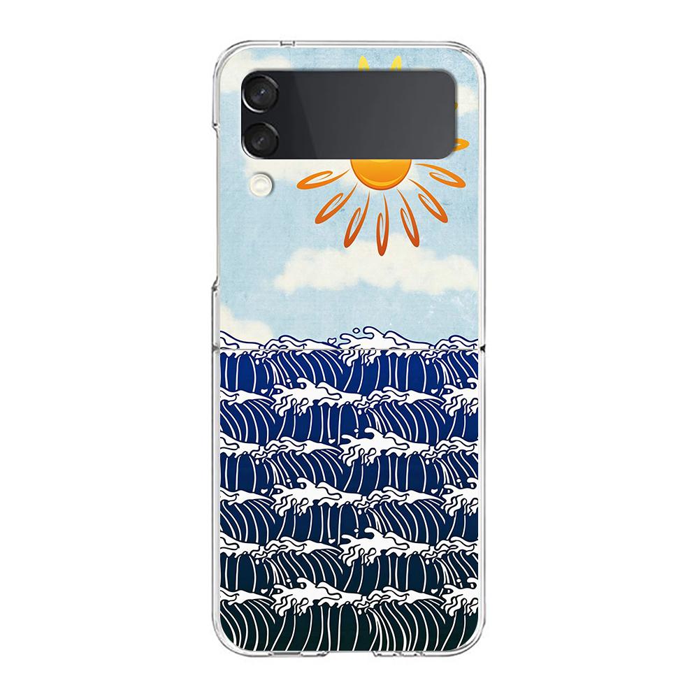 The Big Wave of kanagawa ZFlip5 ZFlip3 Phone Case For Samsung Z Flip 3 5G Transparent Hard Shell Z Flip 4 Galaxy Cover Folding