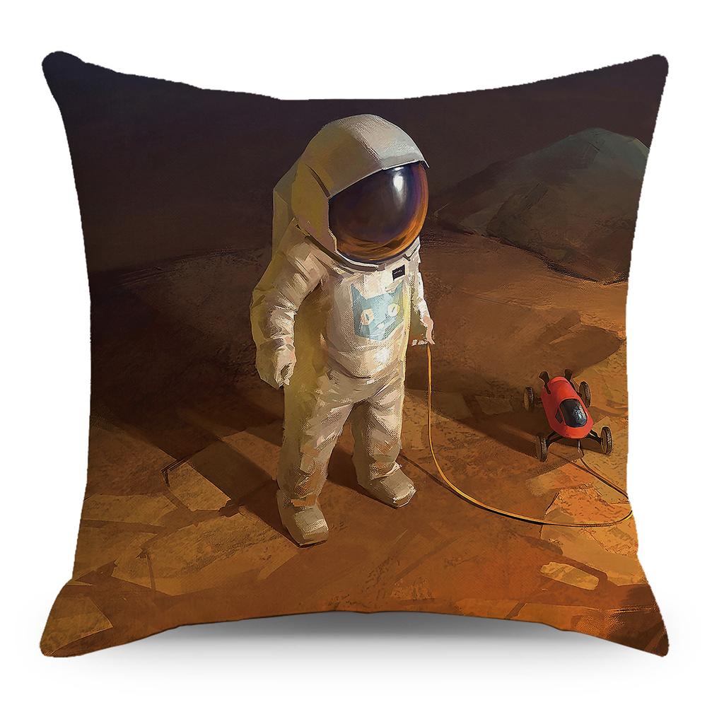 Wish Pillowcase Astronaut Planet Linen Pillow Cushion Cover