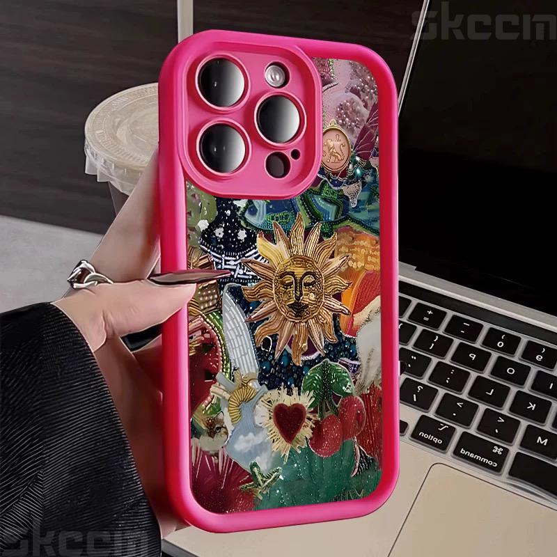 Retro Style Face Sun Stars Silicone Phone Case For iPhone 16 15 14 13 12 11 Pro Max 16E 7 8 Plus X XS XR Shockproof Soft Cover