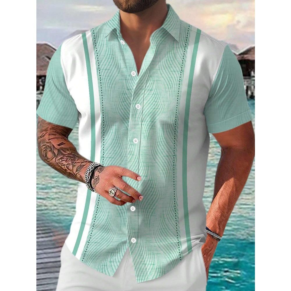 Men's Summer New Casual Versatile Fashion Trend Geometric Short Sleeved Shirt Top