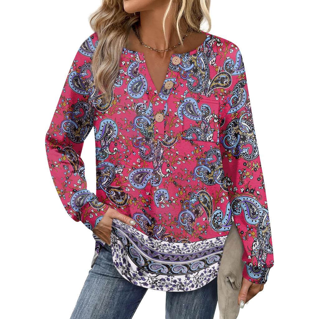 Women's Retro Printed Fashionable Long-sleeved Top