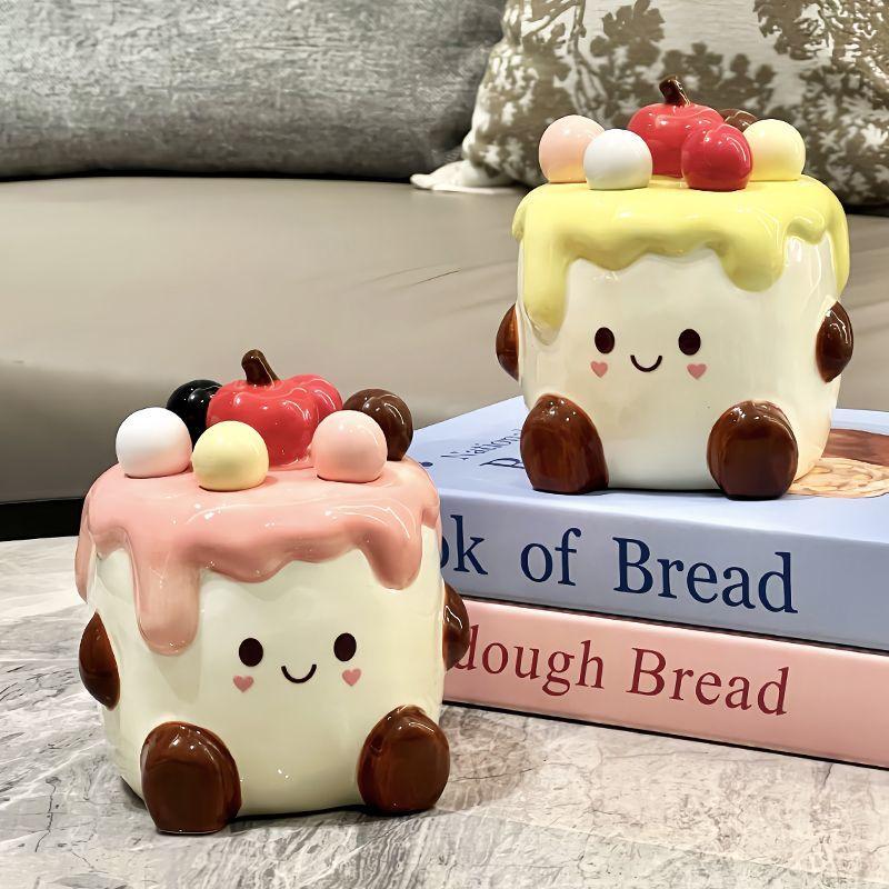 Cake Fruit Fork Set,Household Ceramic Jar Stainless Steel Dessert Cute Small Storage Jar Insert Child Safety Fruit Stick