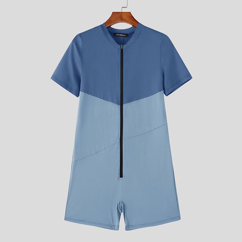 INCERUN Combinaisons Rompers Sous-vêtements Vêtements d'intérieur pour Hommes à Manches Courtes avec Fermeture Éclair et Coutures