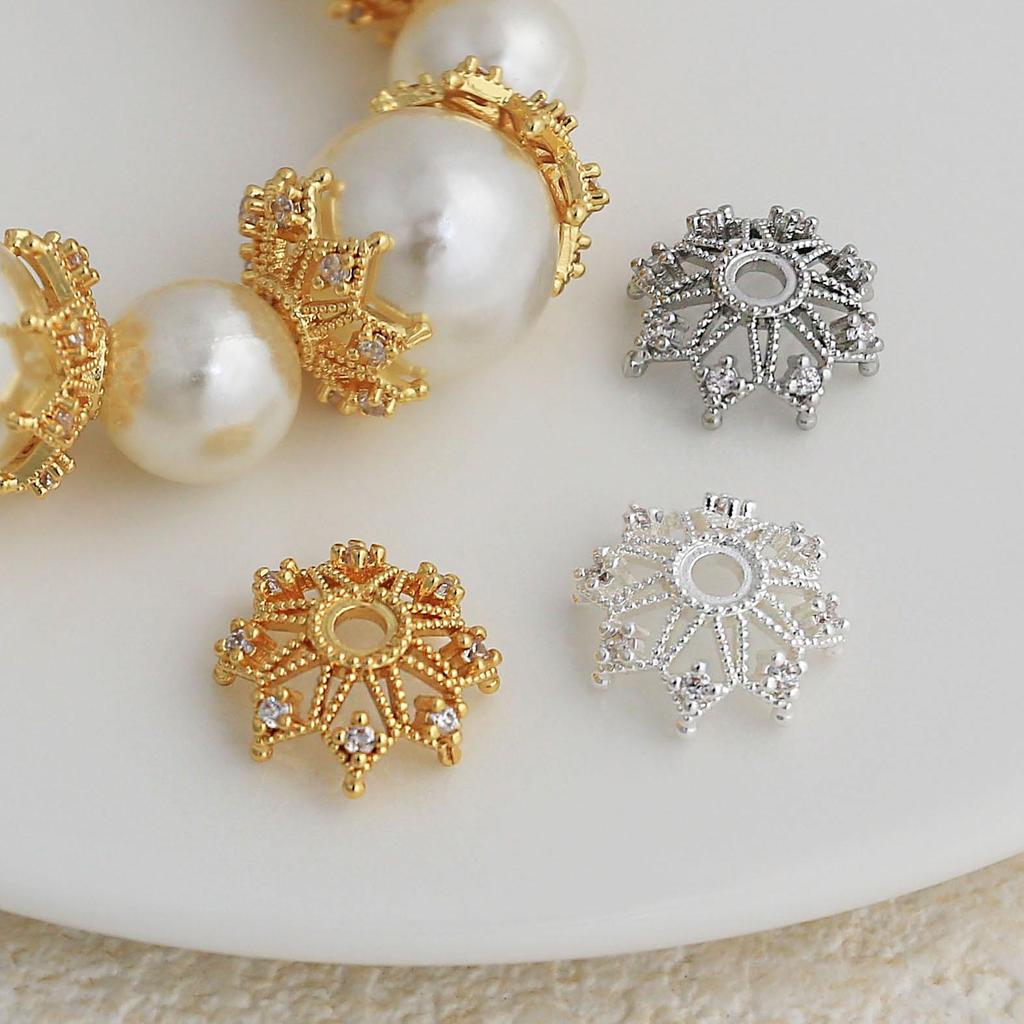 18k Gold-Plated Zirconia Flower Beads for DIY Jewelry - Necklace & Bracelet Accessories.