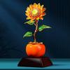 Aris & Juno Alloy Enamel Persimmon & Sunflower Sculpture, Modern Chinese Style Blessing Figurine, Wood Base for Office Desk Home Shelf Decor