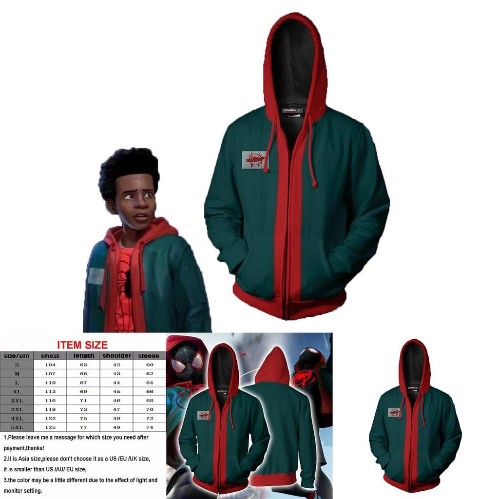Men Miles Morales Spiderman Into The Spiderverse Hooded Sweatshirt With Long Sleeves And Highquality Spandex Material