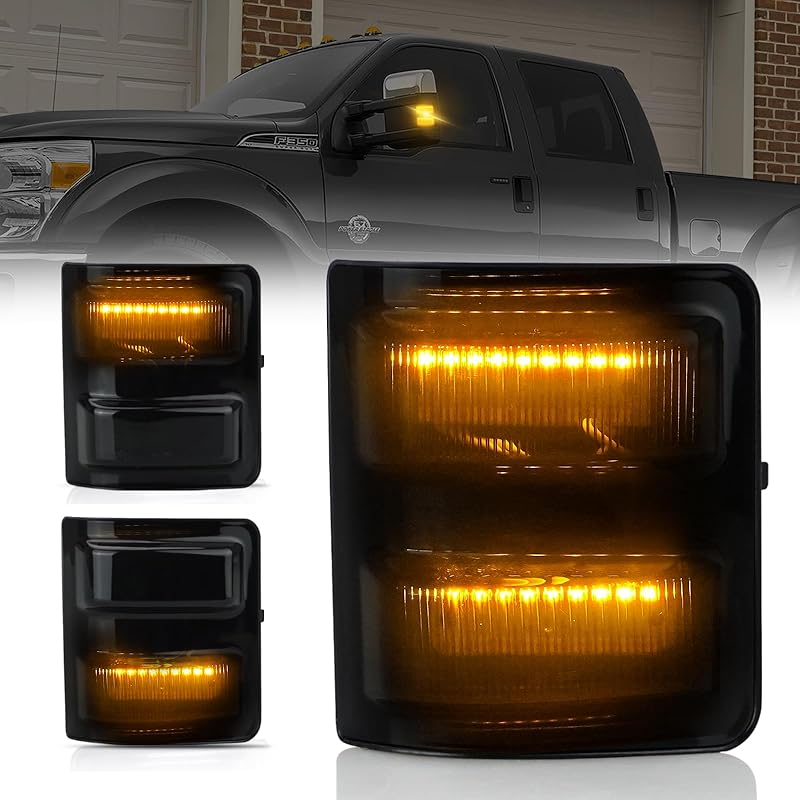 D-Lumina LED Side Mirror Marker Lights Smoked Lens White for 2008-2016 Fo-rd F250 F350 F450 F550 Super Duty Signal Mirror Lights, White Turn Signal
