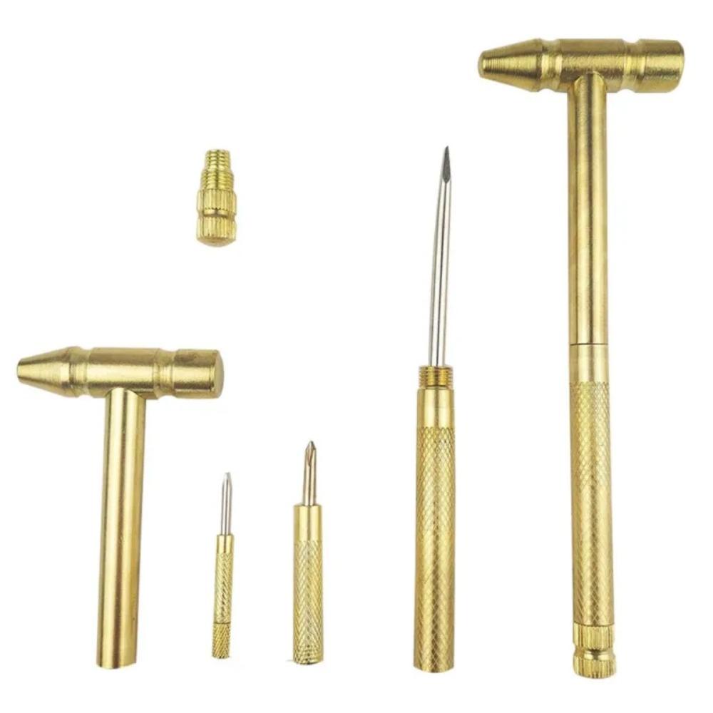 6-In-1 Mini Craft Hammer Screwdriver Set Copper Alloy Gold Detachable Micro Screwdriver Perfect Hand Tool For Diy Project