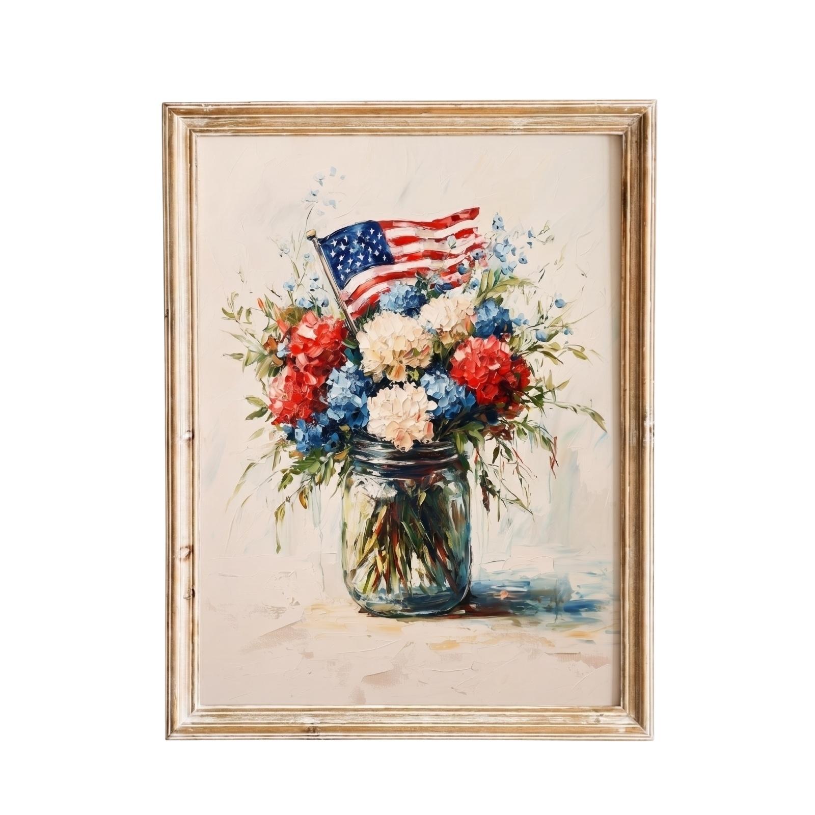 

30x40CM Independence Day Wall Art Canvas Print Rustic Patriotic Decoration Unframed Artwork for Home Office Living Room One Size