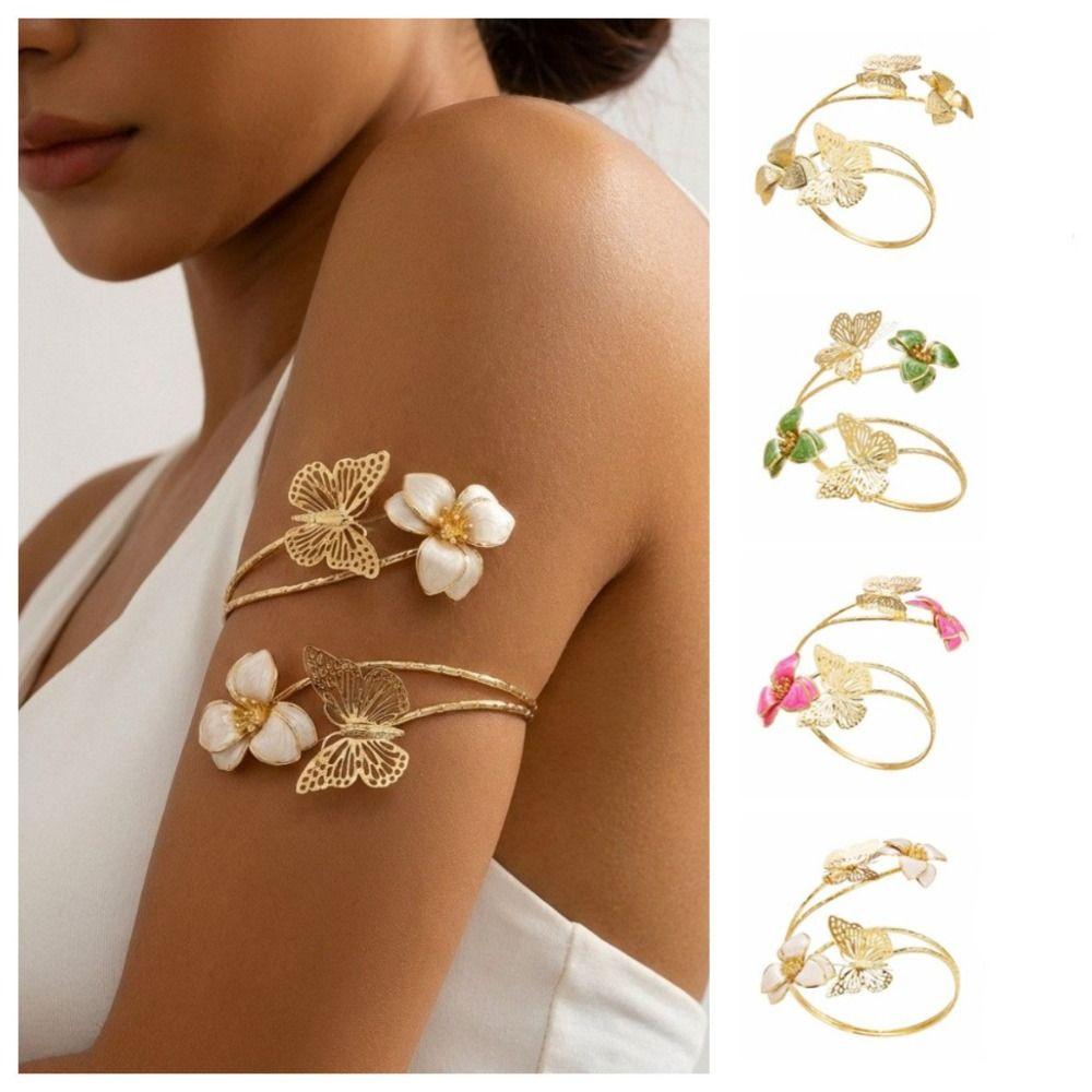 Enamel Glaze Flower Bracelet Drip Oil Butterfly Armband Exquisite Open Arm Bangle  Hand Jewelry