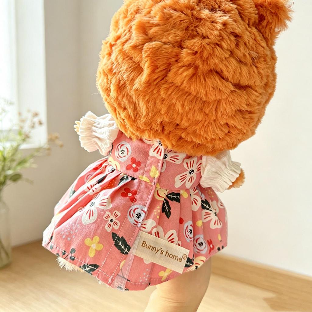 20cm Plush Doll Clothes: Fresh Floral Print Skirt Two-Piece Set for 3-Year-Old Doll, Third Generation Big Cute Series