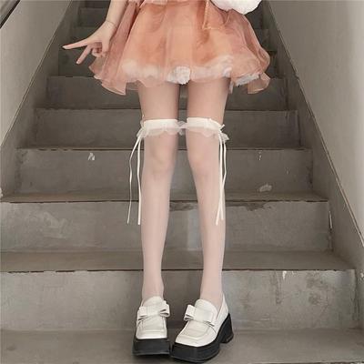 Summer Thin Thigh Slim Sweet Long Milk White Stockings Soft Sister Lace Cute Bow Knee Socks