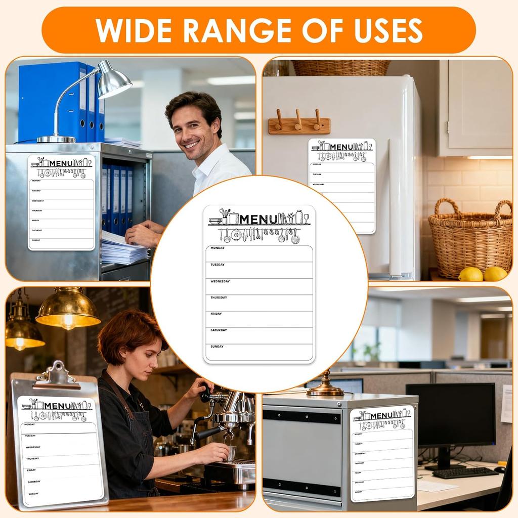 Magnetic Weekly Meal Planner for Refrigerator, 8x12'' Dry Erase Menu Board, Stain Resistant Whiteboard, Strong Magnetic Backing, Ideal for Families,