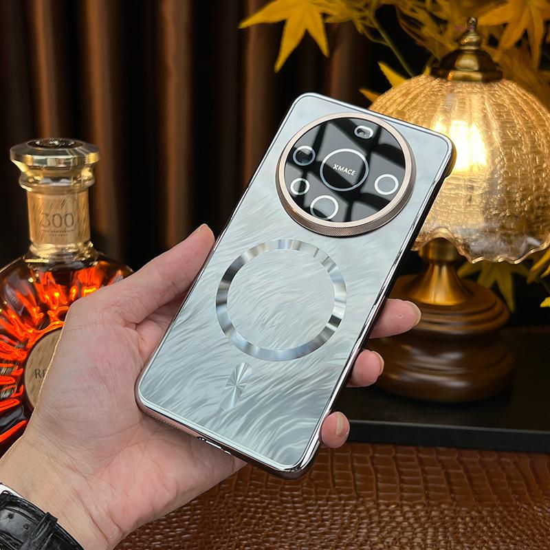 Applicable to Huawei mate70pro mobile phone case borderless feather yarn pattern mate60pro magnetic suction anti-drop Internet celebrity shell