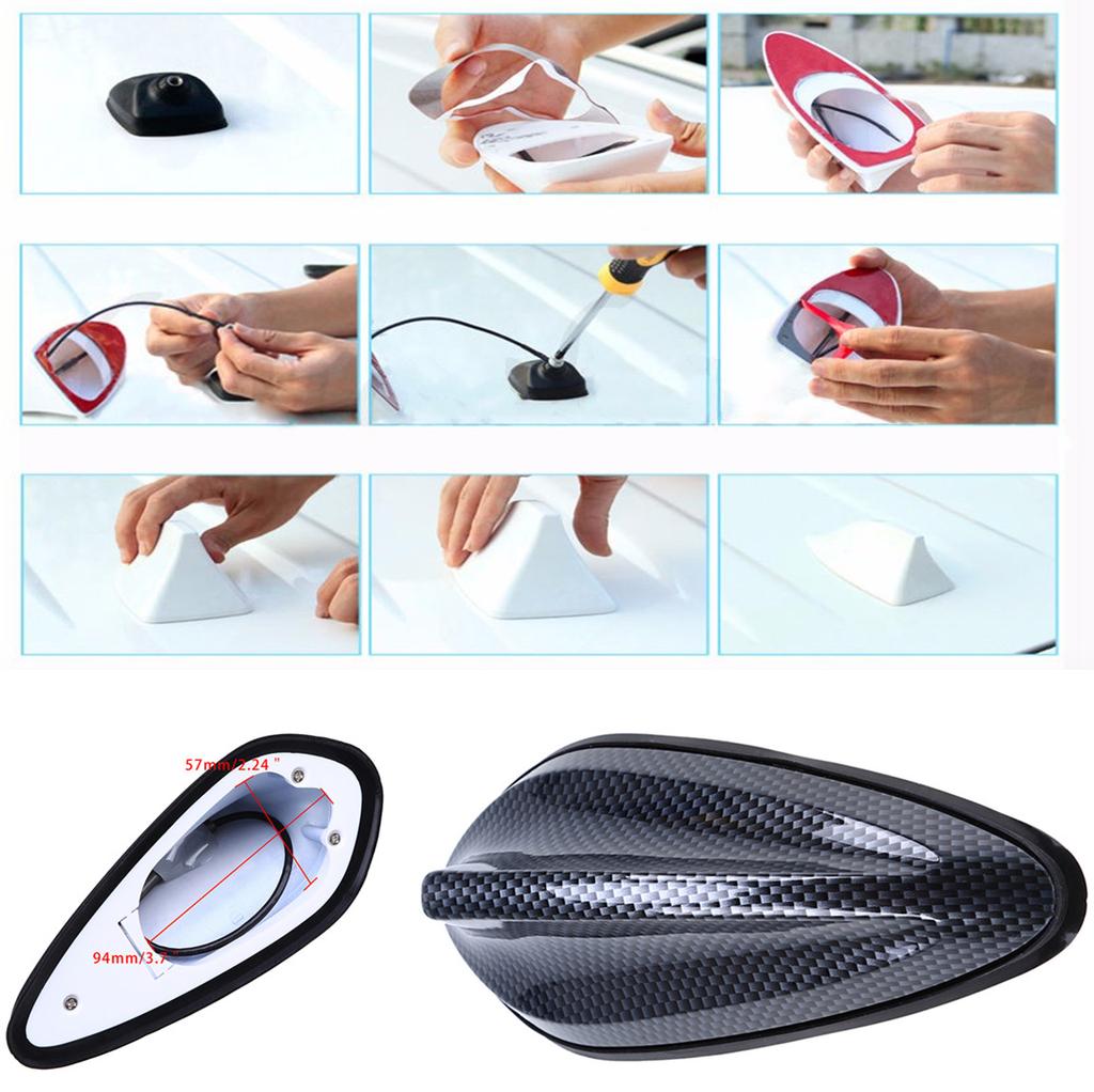 1X Carbon Fiber Surface Car Roof Shark Fin Decor Antenna Radio FM Signal Aerials