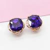 Purple Gold Square Purple Stone Earrings, High-End Elegant Earrings, Rose Gold-Plated Ear Jewelry.