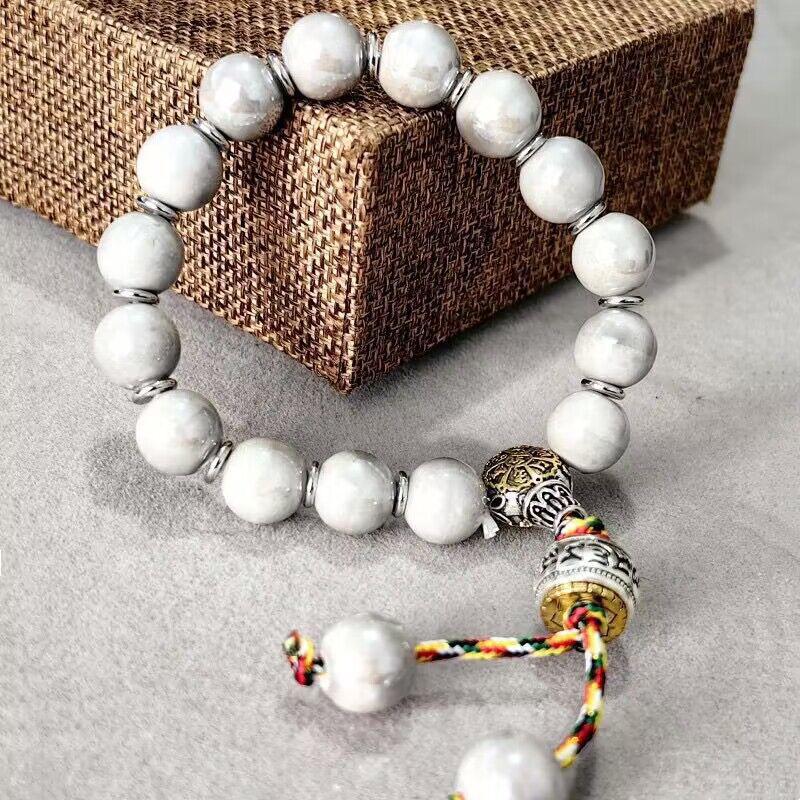 

Gray-Pink Ceramic Bracelet with Six-Character Mantra Beads Ceramic