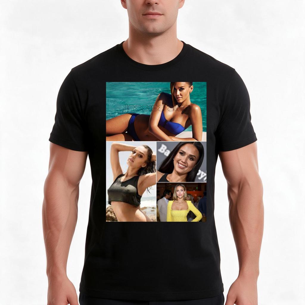 Jessica Alba American Actress Beautiful Aesthetic Collage 4 Tshirt Summer Casual Cotton Tee Oversized Streetwear Tops