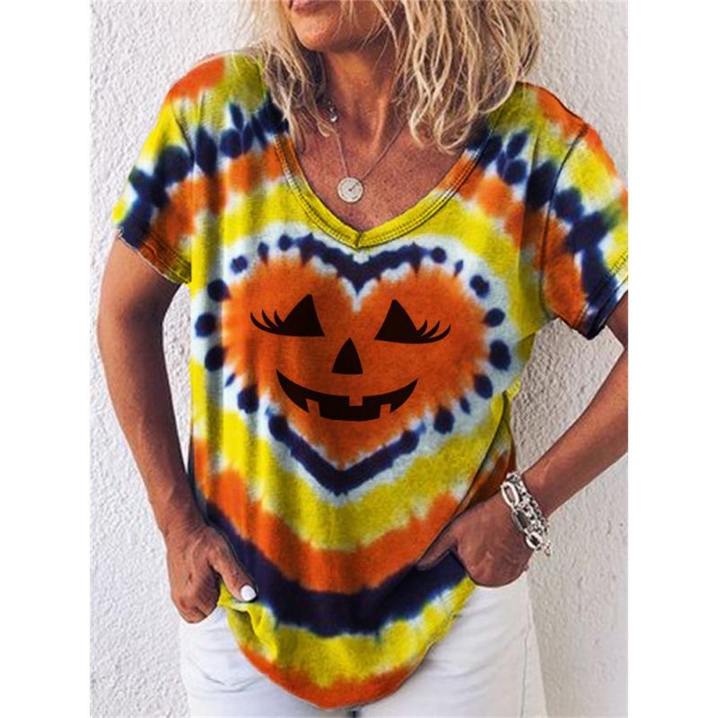 Damen T-Shirt mit Print, Künstlerisches Kurzarm-V-Ausschnitt Sommeroberteil, Stilvoll und Trendig