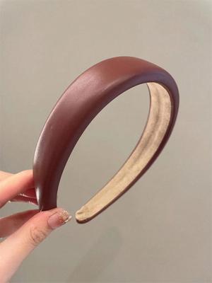 1 Headband Women's Fall/Winter Sponge High Cranio-top Leather Wide Headband with Face Small Retro French Headband