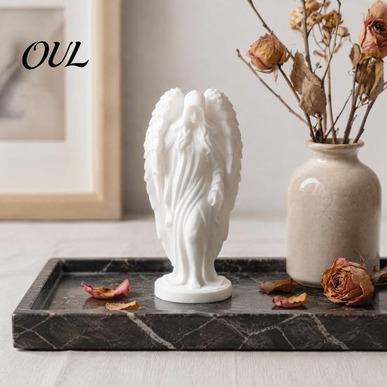 Handcrafted 3D Printed Ornament Hooded Angel Figurine, Elegant White Winged Statue, Resin Statue for Bedroom European Style Minimalist Desktop