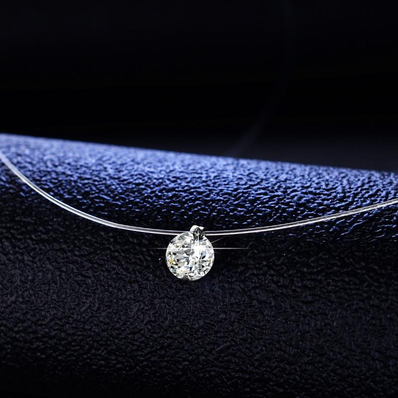 Creative 925 Silver Pendant Female Invisible Necklace 1 Carat Moissanite Gift Chain Engagement Wedding Jewelry