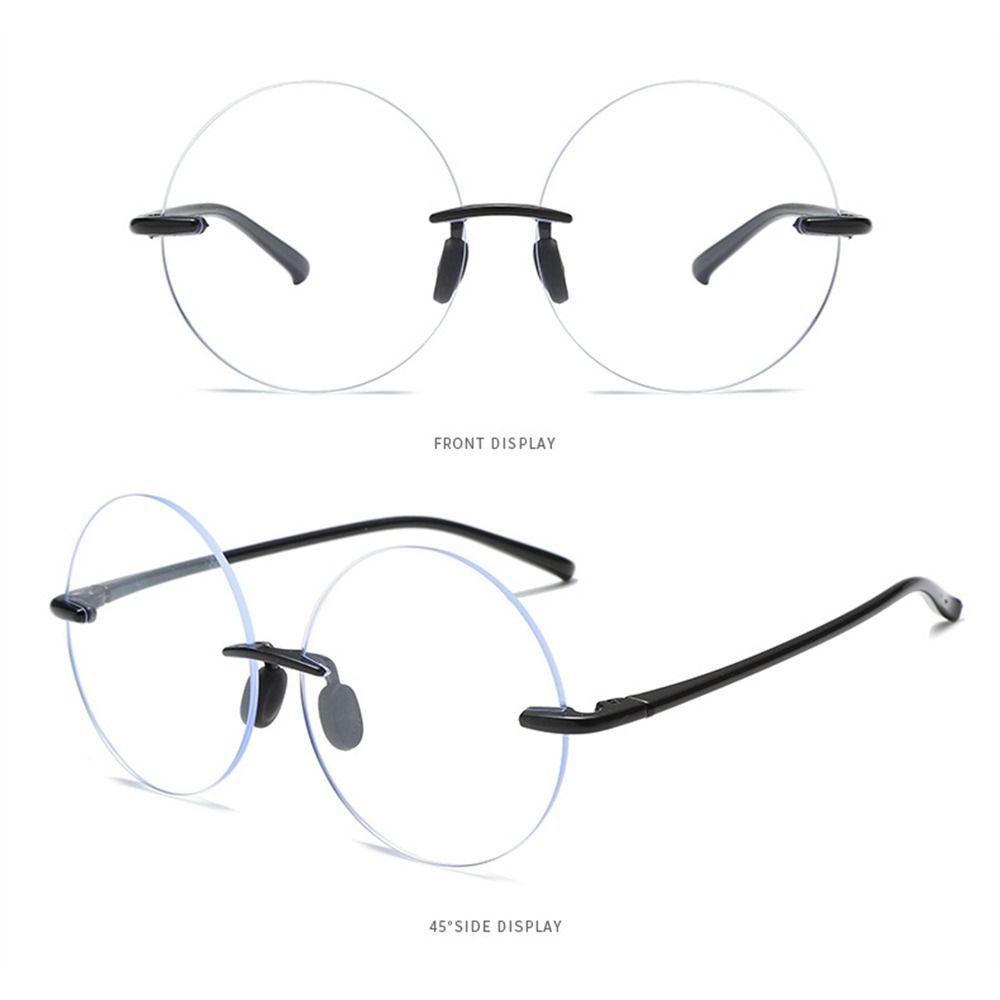 Diamond Cut Rimless Anti-Uv Blue Rays Glasses Round Frame Ultralight Computer Goggles High-Definition Flat Mirror Eyewear