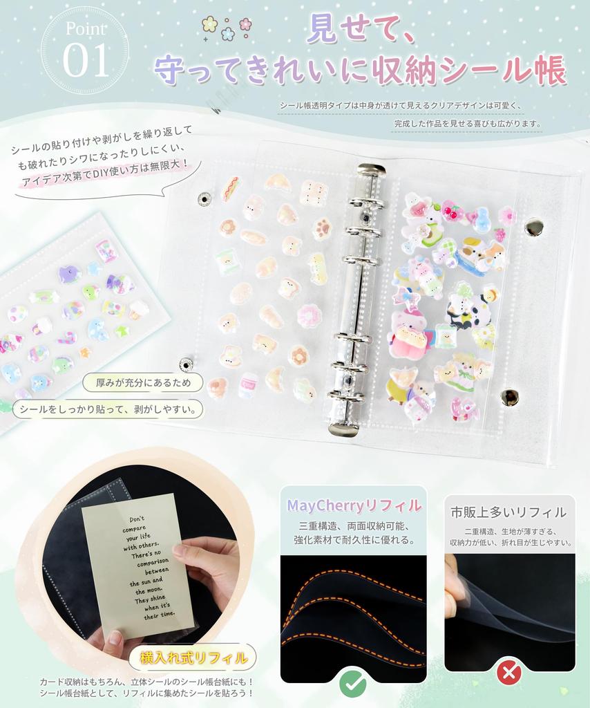 A6 Sticker Book Refill Cute Mini Notebook with Highly Waterproof Zippered Plastic Transparent Mini Sticker Book Binder with Clear Card Perfect for and