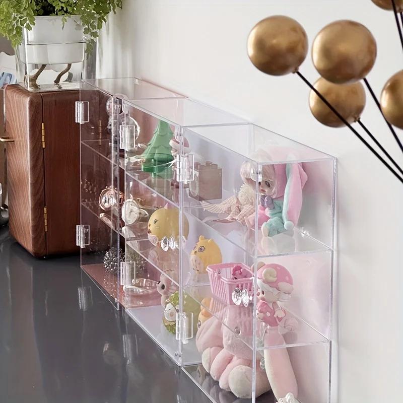 1pc Open Door Acrylic Display Cabinet with Handle, Transparent Dustproof Large Capacity Storage, Can Store Models and Cosmetics