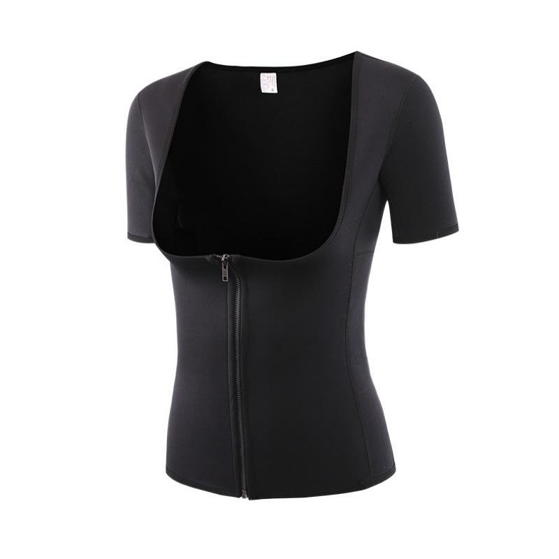 Women Zipper Short Sleeve Corset Tummy Control Breast Support Body Shaper Yoga Shapewear