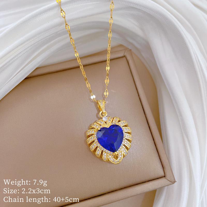 Copper Micro-Inlaid Light Luxury Fashion Personality Temperament Gorgeous Full Diamond Necklace Women'S Versatile Collarbone Chain Titanium Steel