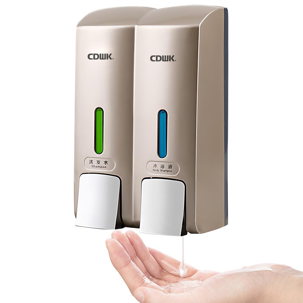 CDWK Hand Soap Dispenser Wall Mount 300ml*2 Safe ABS Soap Dispenser with Clear Window Separated