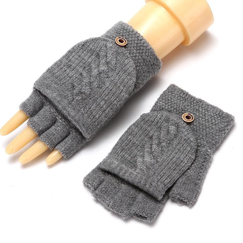 

1Pair Knitted Fingerless Flip Gloves for Winter Warmth, Flexible Touch Screen Gloves for Men and Women, Exposed Finger Gloves серый