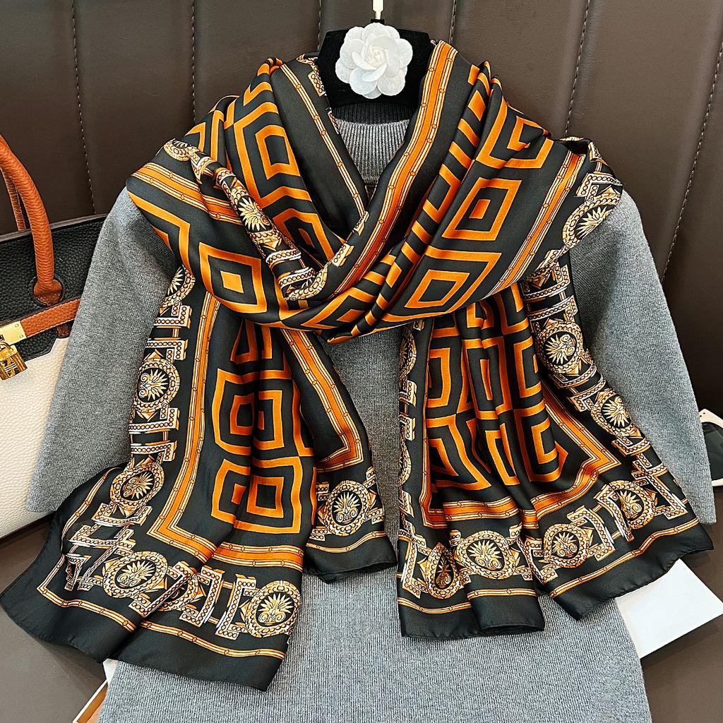 Classic return square outer shawl large long scarf Korean version new temperament silk scarf holiday gift for mother and elders