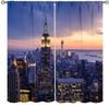 Starry Urban Nightscape Blackout Curtain 2 Panels Water Reflection City Building Print Window Drape for Bedroom Gaming Studio