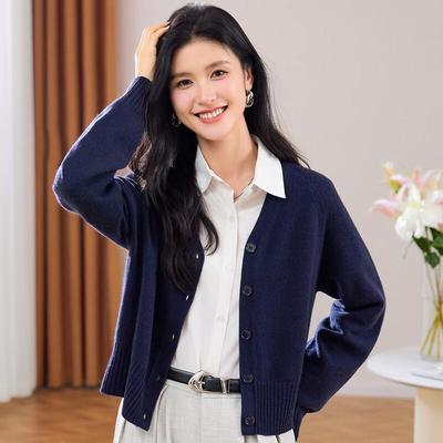 Women's 100% Merino Wool V-Neck Cardigan