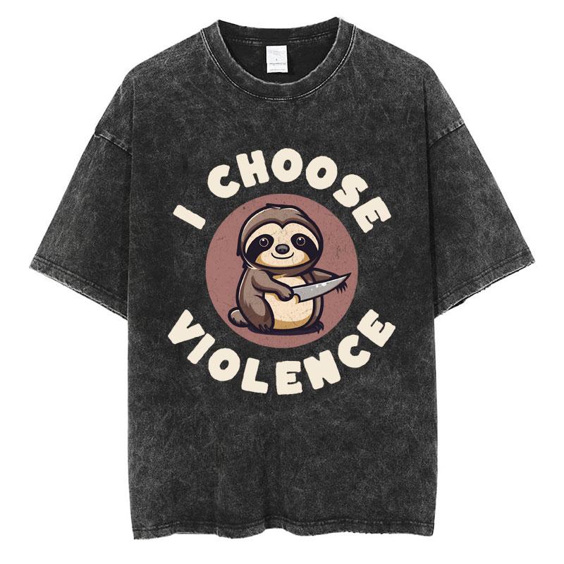 Funny I Choose Violence Washed T Shirt Funny Cat Meme Popular Short Sleeve Men Women Oversized Casual Cotton T Shirts Streetwear