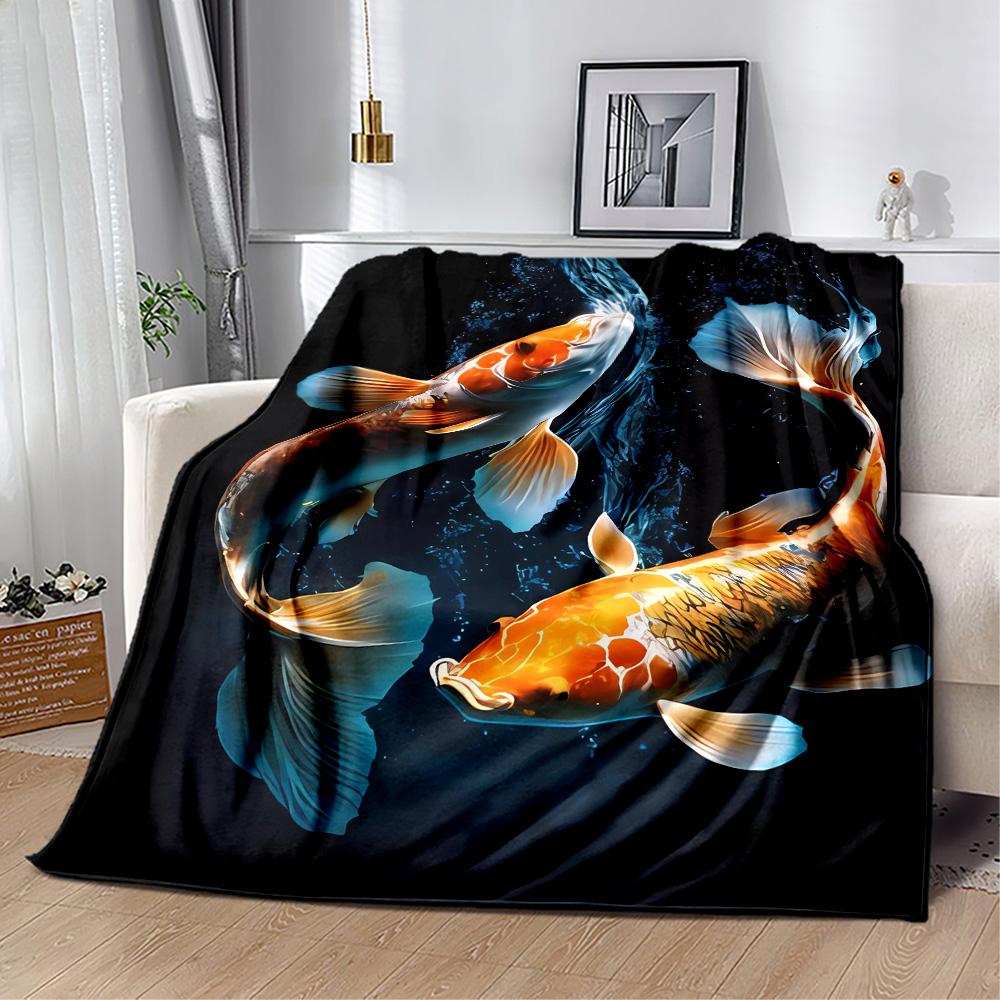 Koi Fish Lake Blanket Warmthful Decor Perfect for Chair Sofa Seaside for All Seasons Digital Print Best Holiday Gift for Friends Family