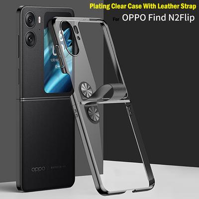 Luxury Cover For Oppo Find N2 Flip Case Plating Clear Funda With Leather Strap Stand Holder For Oppo Find N2 Flip 5g Phone Case
