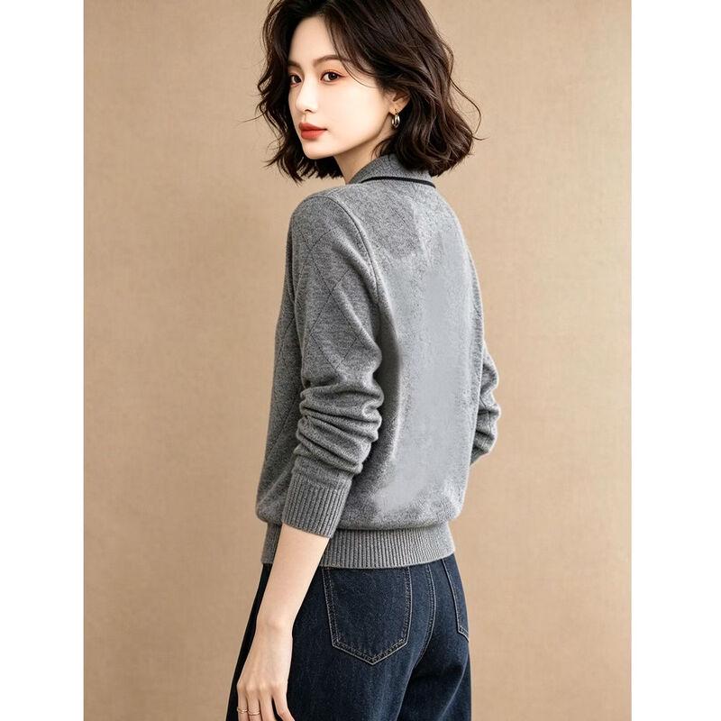 EST+II Diamond Jacquard Polo Collar Long-Sleeve Knit Sweater