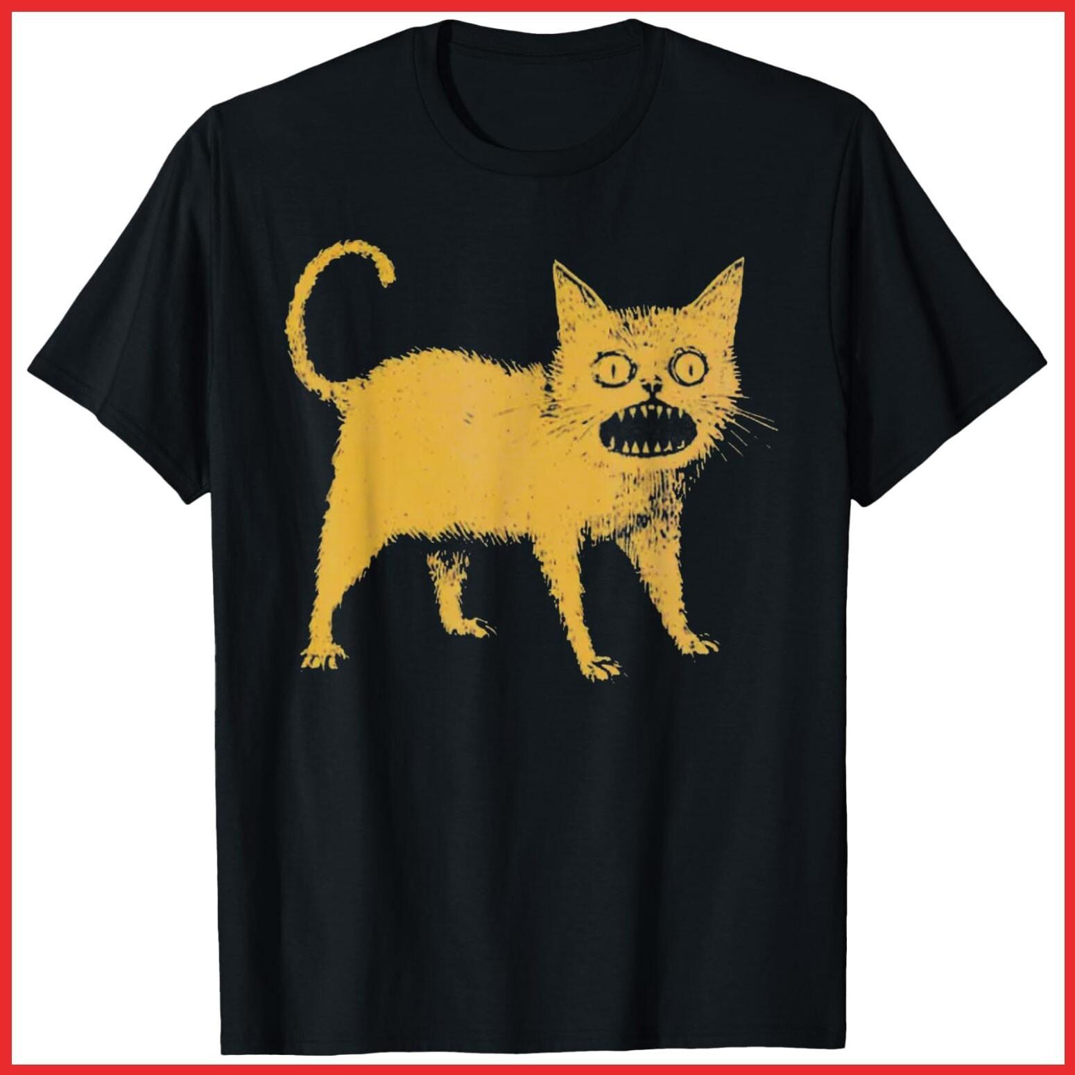 Horrible Japanese Cat Funny Black Cotton T-Shirt S-5XL M