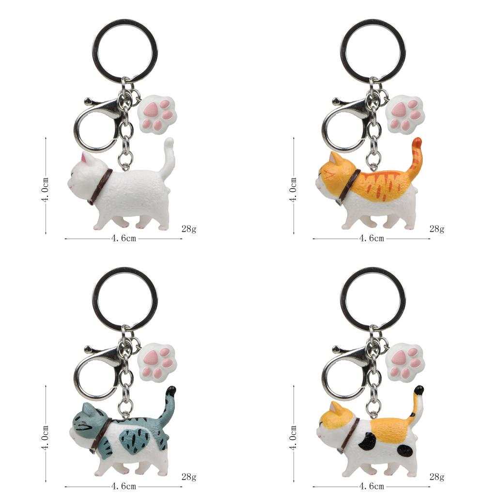 Cute Cartoon Orange Black Gray White Cat And Paw Pendant Keychain For Gift And Decoration