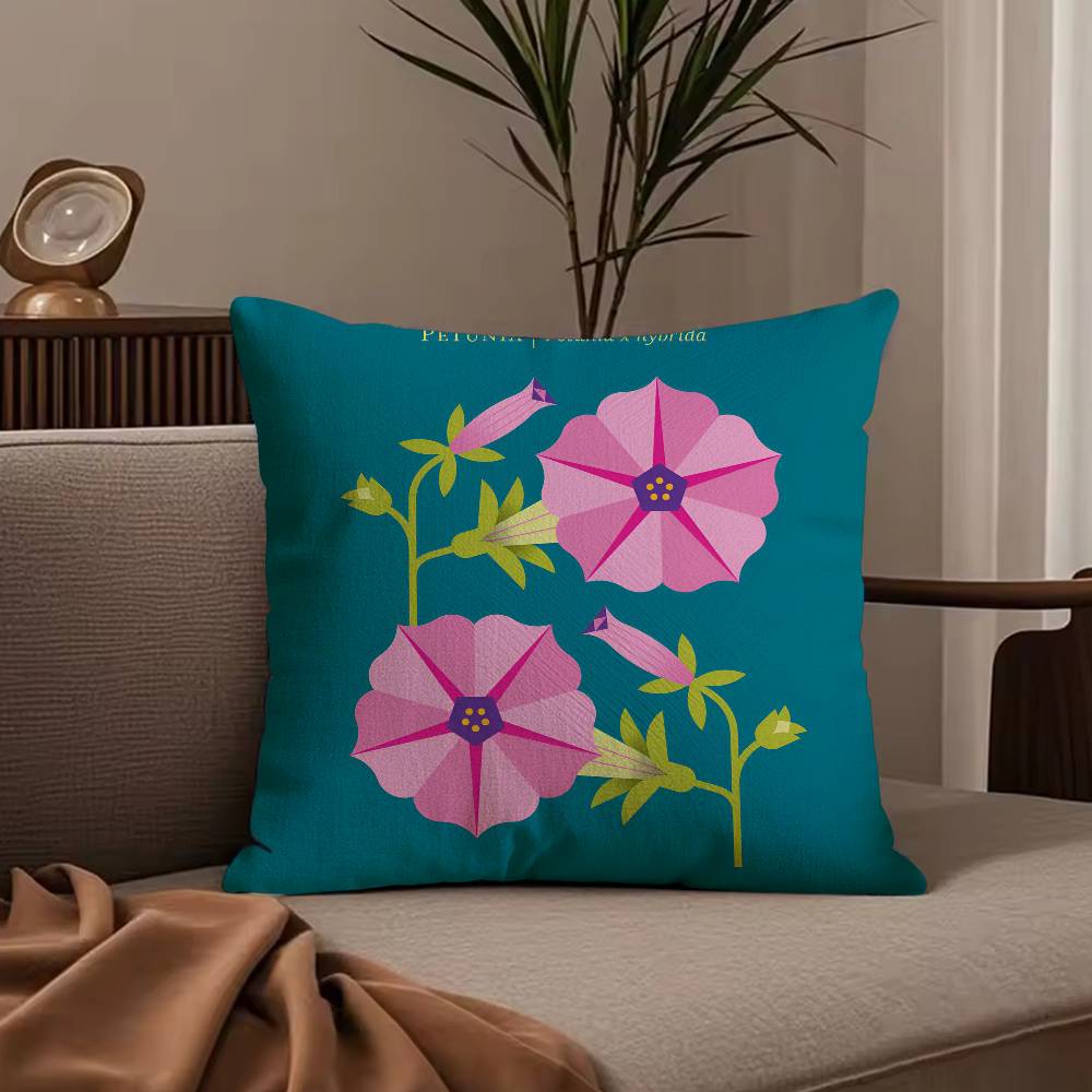 Simple Flower Art Pillow Case Anti-dustmite Pillowcase Invisible Zipper Silky Short Plush Sofa Cushion Cover
