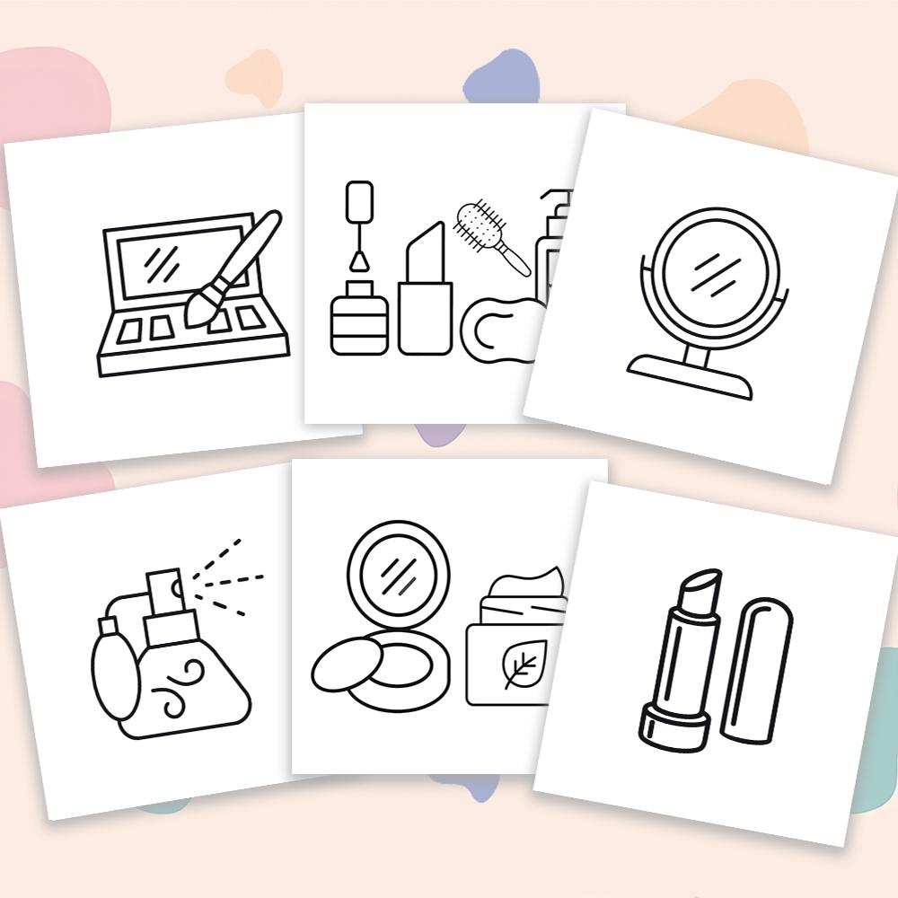 1pc,Cute Coloring Book - 30 Different Cosmetic Elements Patterns,100gsm 8.3x 8.3 Suitable for Anxiety Relief,Gift for Friends