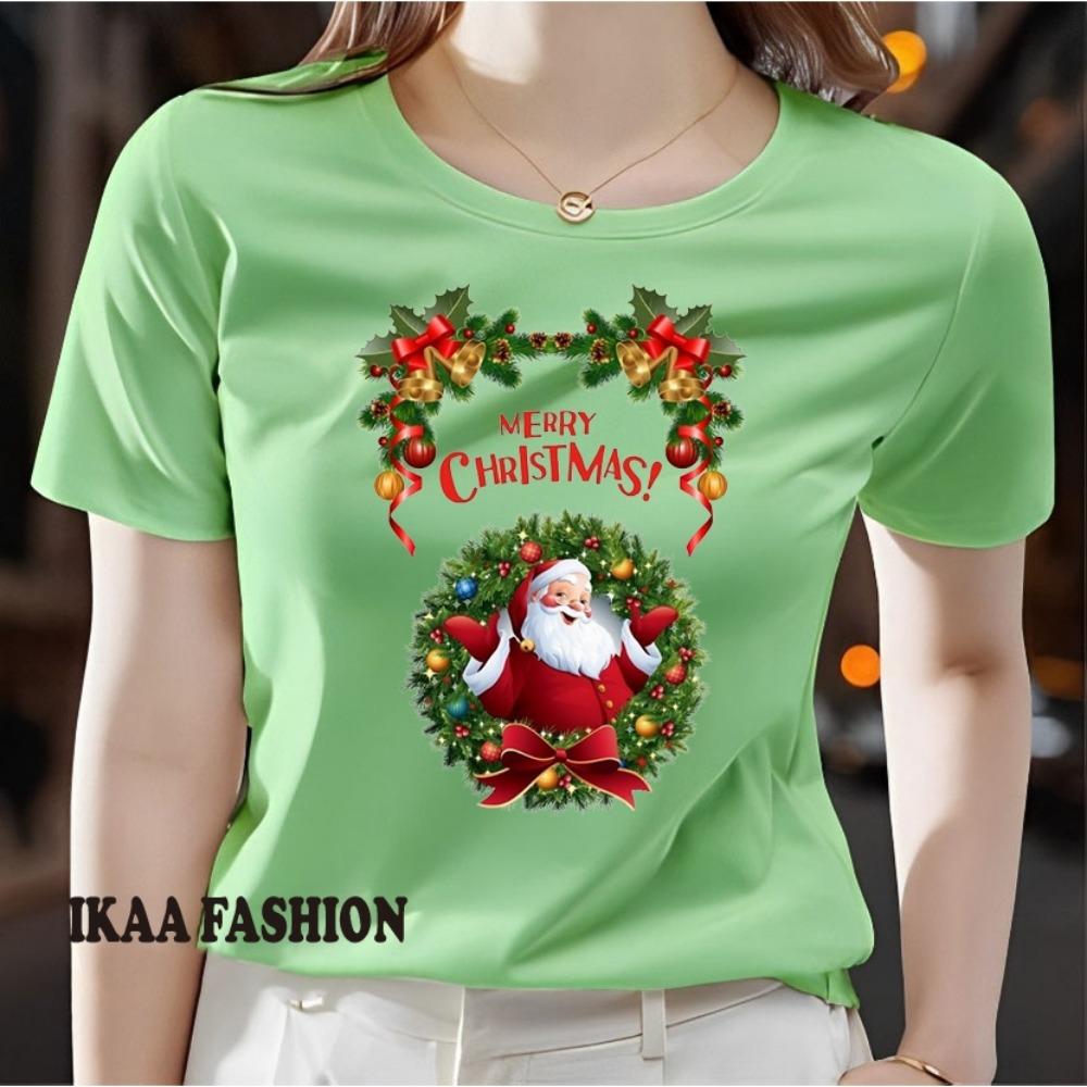 Women's T-shirt Santa Claus Flower Arrangement T-shirt