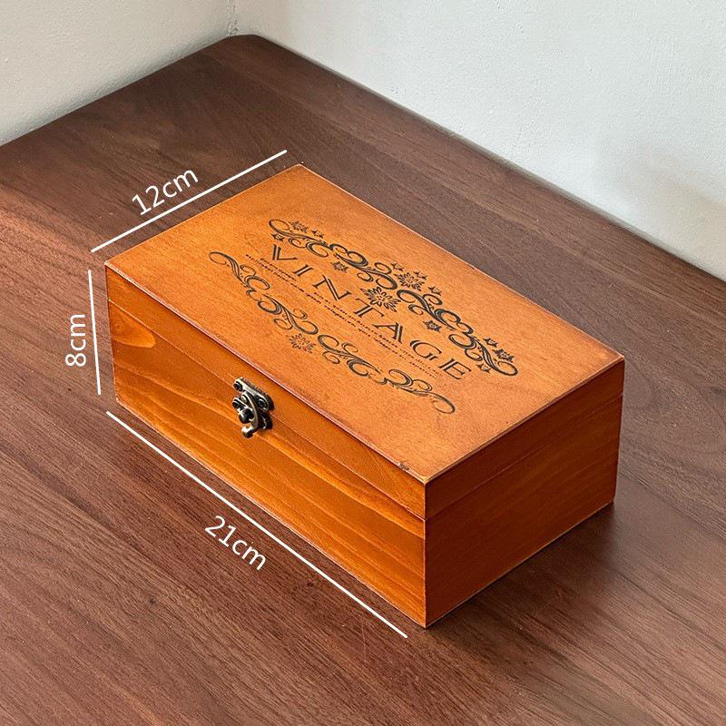 Retro Wooden Desk Organizer Box with Buckle Lid - Dustproof Storage for Jewelry & Cosmetics